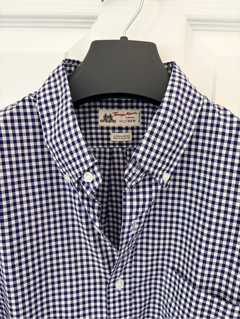 J Crew THOMAS MASON Short Sleeve Navy Gingham Shirt - Large